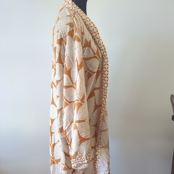 Brown Mustard Leaf Motif Day Robe World Market One Size - Picture 6 of 7